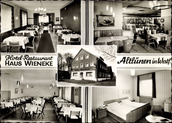 Postcard Altlünen Lünen in Westphalia, Hotel Restaurant Haus Wieneke, interior views