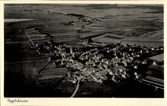 Ak Oggelshausen in Oberschwaben, Fliegeraufnahme