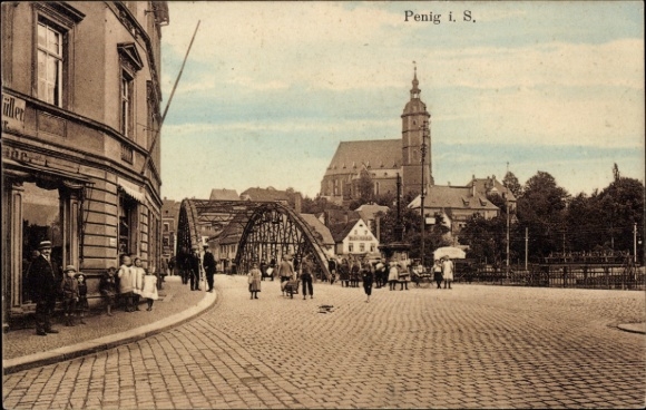 Ak Penig in Sachsen, Straßenpartie, Brücke