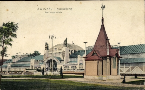 Ansichtkaart Zwickau in Saksen, commerciële en industriële tentoonstelling 1906, grote zaal