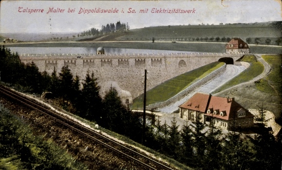 Postcard Malter Dippoldiswalde, Malter Dam, near power station, landscape