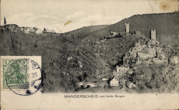 Ak Manderscheid in der Eifel, Schlossruinen, Burgen, Weinberg, alte Häuser