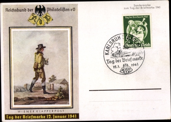 Ganzsachen Ak Wiener Klapperpost, Tag der Briefmarke, 12 Januar 1941, KDF