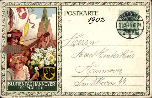 Stationaire litho Hannover in Nedersaksen, Bloemendag, 20 mei 1911, PP27 C130
