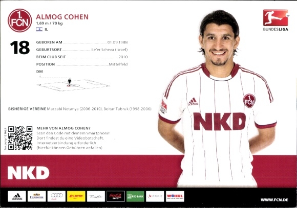 Autograph card footballer Almog Cohen, 1. FC Nuremberg, autograph