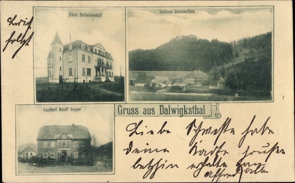 Postcard Dalwigksthal Lichtenfels Hessen, Hohenkampf House, Lichtenfels Castle, inn