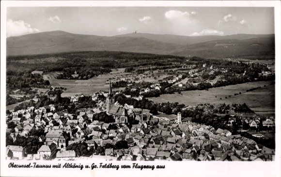 Postcard Oberursel in the Taunus Hesse. Aerial view, general view, Großer Feldberg, Altkönig, church