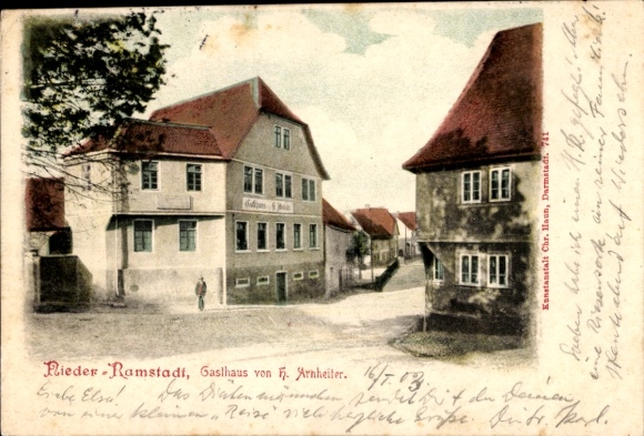 Postcard Nieder Ramstadt Mühltal in the Odenwald, inn