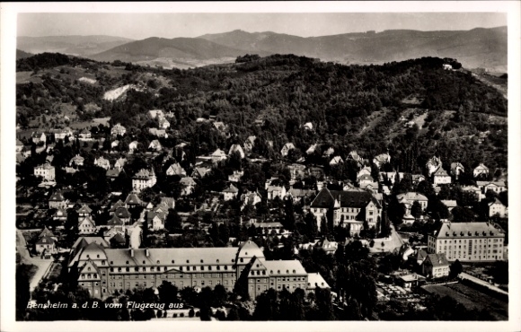Postcard Bensheim on the Bergstraße Hesse, aerial view of many houses, green hills