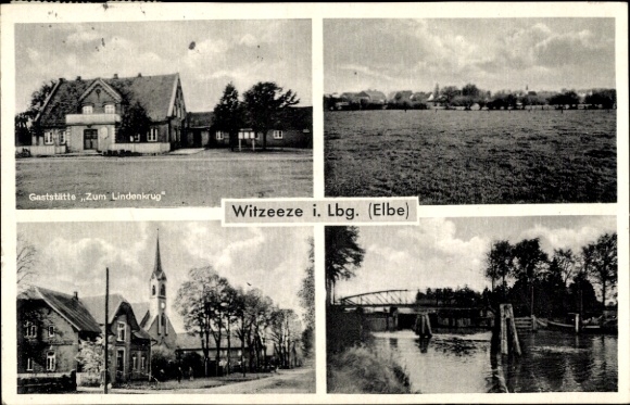 Postcard Witzeeze in Lauenburg, restaurant at Lindenkrug, church, bridge