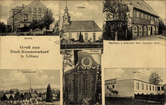 Ak Niedercunnersdorf Kottmar in der Oberlausitz Sachsen, Gasthof Edelweiß, Schule, Fabrik