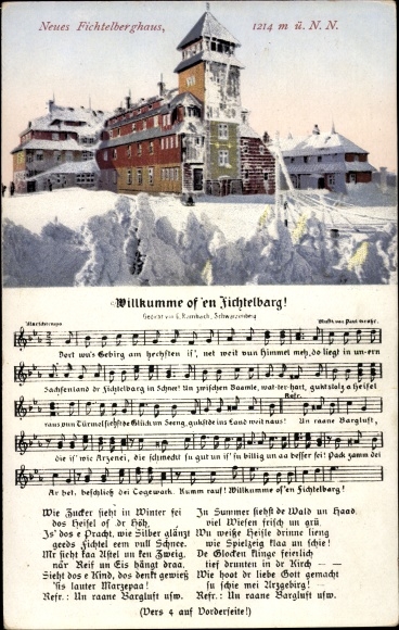 Song Postcard Vogel, Wilhelm, Oberwiesenthal, Wilkumme of &#39;en Fichtelbarg, Neues Fichtelberghaus, Winter
