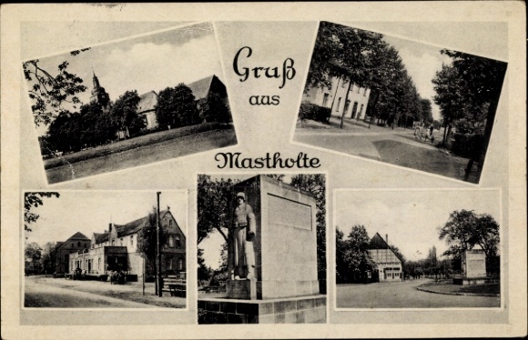 Ansichtkaart Mastholte Rietberg in Westfalen, monument, deelaanzichten, straatdoorsnede