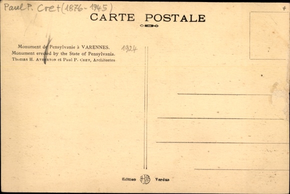 Postcard Varennes Meuse, Pennsylvania Monument, Pennsylvania Monument