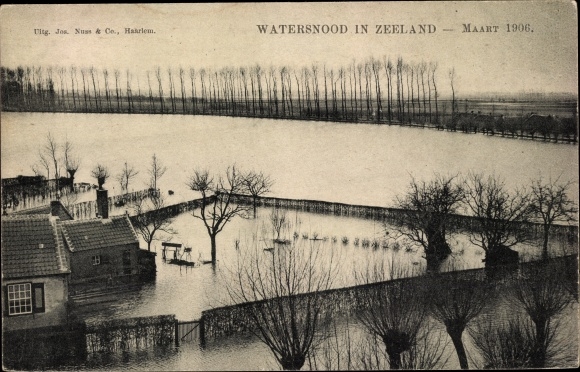 Ansichtkaart Zeeland Nederland, Watersnood 1906, overstroomde plaats