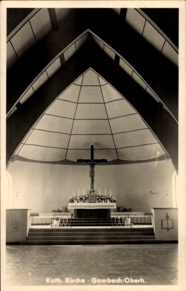 Postcard Gambach Münzenberg in Hesse, Catholic church, interior view
