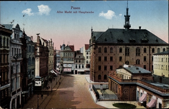 Postcard Poznań Posen, Old Market with Main Guard