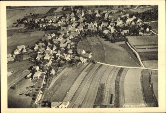 Postcard Petersaurach in Middle Franconia Bavaria, aerial photograph