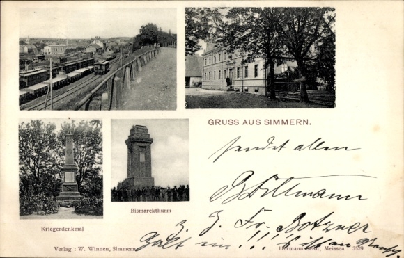 Postcard Simmern in the Hunsrück, war memorial, Bismarck Tower