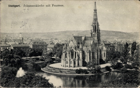 Postcard Stuttgart in Württemberg, Johanneskirche, Feuersee