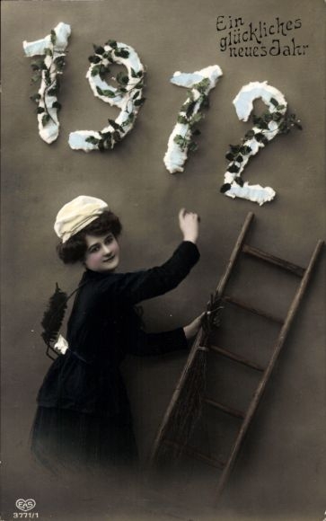 PC Happy New Year, year 1912, woman as chimney sweep