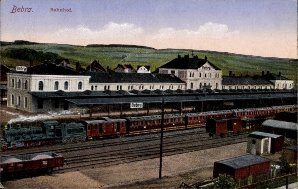 Postcard Bebra an der Fulda Hessen, train station, track side, railway