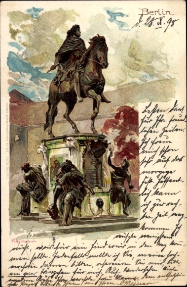 Artist Chromo-Litho Kley, Berlin Mitte, Great Elector, equestrian monument