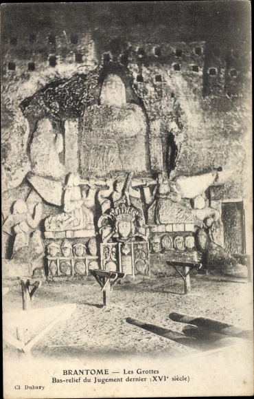 Postcard Brantôme Dordogne, The Caves, Bas-relief of the Last Judgment