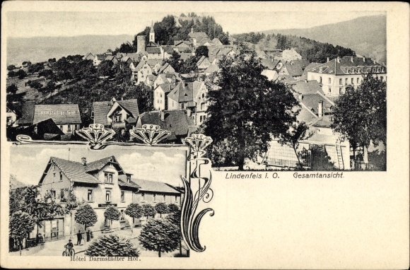 PC Lindenfels in the Odenwald Hesse, general view of the village, Hotel Darmstädter Hof