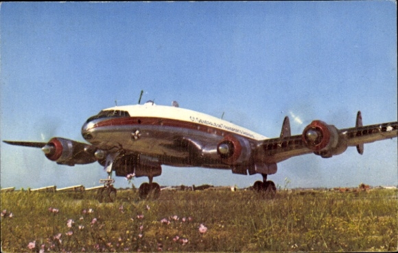 Postcard Algerian passenger aircraft, Lockheed Constellation, Cie Air Algerie