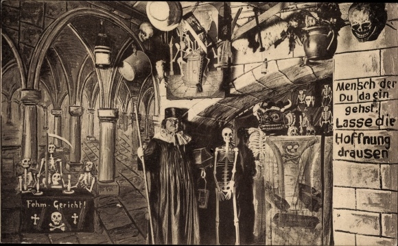 PC Dresden Altstadt, catacombs Greetings from the &quot;Bauern-Schänke&quot;, skeletons, skull and crossbones, Josephus Linke