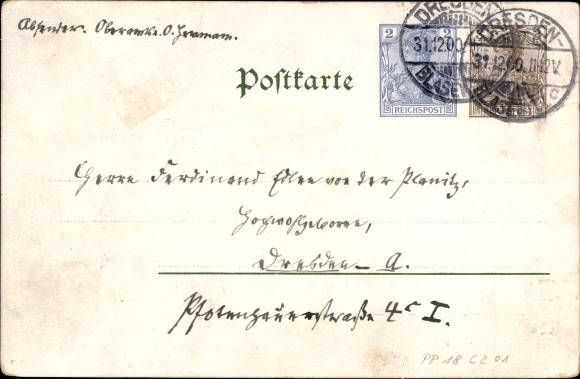 Briefpapier ansichtkaart Happy New Year, jaar 1901, engel blaast de fanfare