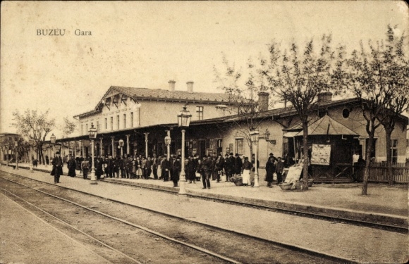 Postcard Buzău Busäu Romania, train station