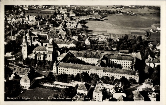 Ak Kempten im Allgäu Schwaben, Sankt Lorenz mit Residenz, Fliegeraufnahme