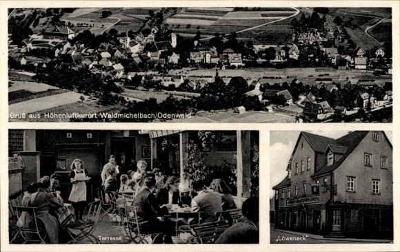 Postcard Waldmichelbach Wald Michelbach in the Odenwald Hessen, Panorama, Gasthof Löweneck