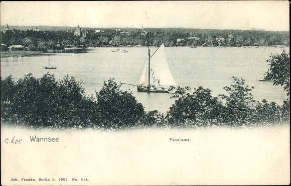 Ak Berlin Zehlendorf Wannsee, Panoramablick auf den  Segelboot, 1905