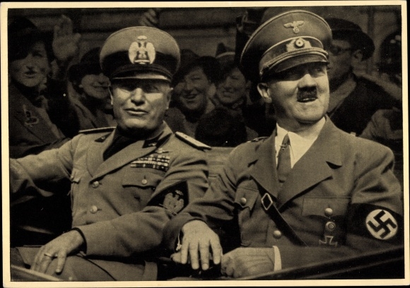 Postcard Führer and Reich Chancellor Adolf Hitler, Benito Mussolini, state meeting, men of the time 126