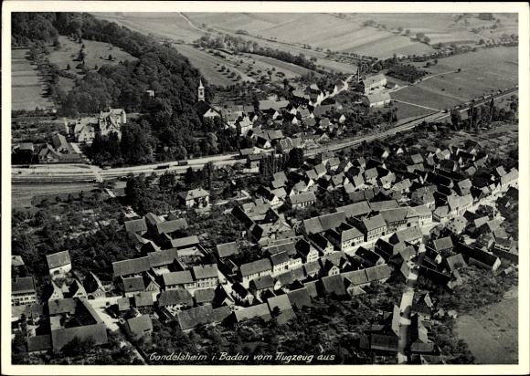 Postcard Gondelsheim in Baden, aerial view of Baden, residential buildings, landscape