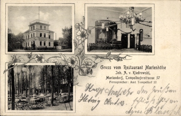 Ak Berlin Tempelhof Mariendorf, Restaurant Marienhöhe, Tempelhoferstraße 57
