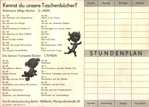 Timetable DDR The children&#39;s book publisher Berlin, books are your friends around 1970