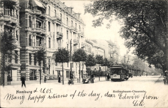 Postcard Hamburg Eimsbüttel Rotherbaum, Rothenbaum-Chaussee, tram