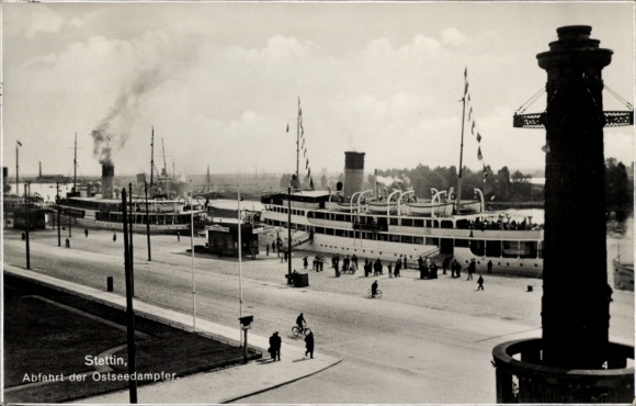 Postcard Szczecin Stettin Pomerania, departure of the Baltic Sea steamers