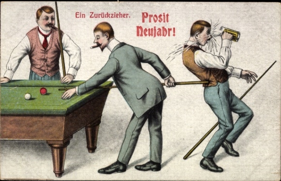 Ak Glückwunsch Neujahr, Humor, Ein Zurückzieher, Billard