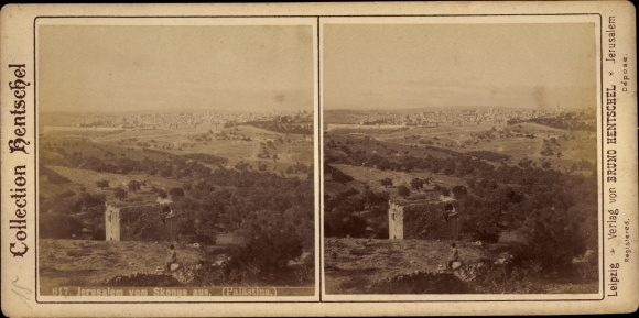 Stereo photo Jerusalem Israel, panorama from the Scopus, Collection Bruno Hentschel