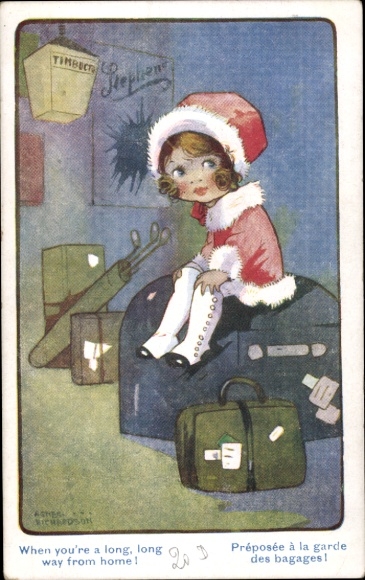 Artist Postcard girl, traveler, luggage, bag
