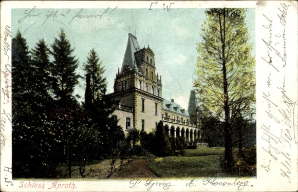 Postcard Aprath Wülfrath in the district of Mettmann North Rhine Westphalia, partial view of the castle