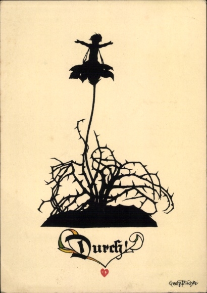 Scherenschnitt Künstler Ak Plischke, Georg, Durch, Blume aus Dornen, Nr. 42