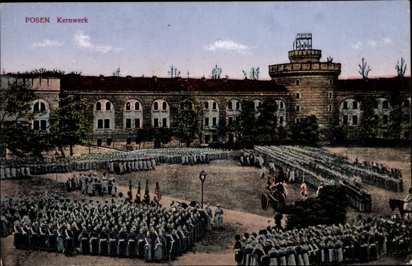 Postcard Poznań Posen, Kernwerk, Soldiers, Lineup