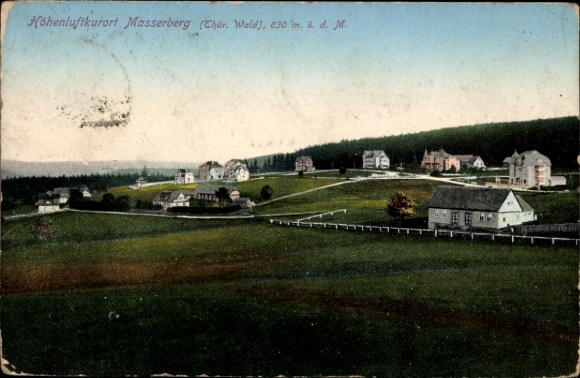 Postcard Masserberg in Thuringia, landscape view, mountain health resort, Chür. Forest