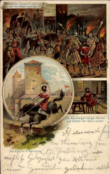 Embossed Chromo-Litho Nuremberg in Middle Franconia, Eppelein-Sprung, Eppelein von Gailingen